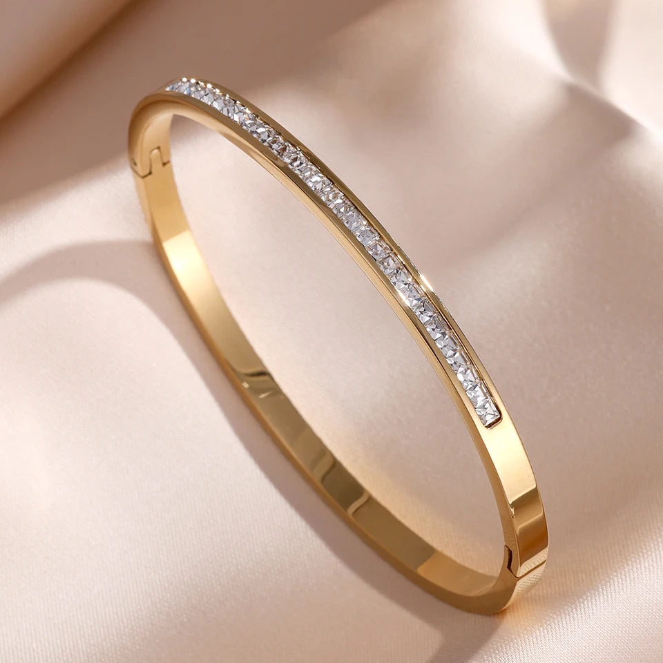 ZAKOL 5/1pcs Sparkling Zirconia Inlaid Stainless Steel Bracelet