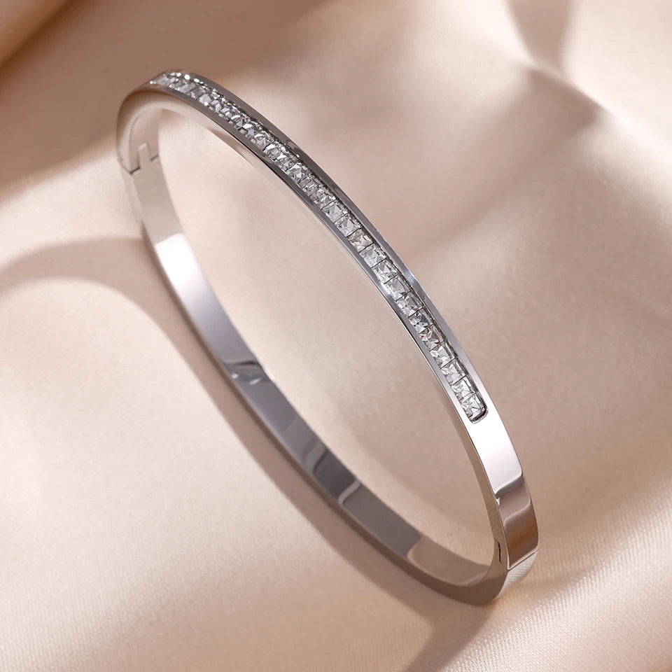 ZAKOL 5/1pcs Sparkling Zirconia Inlaid Stainless Steel Bracelet