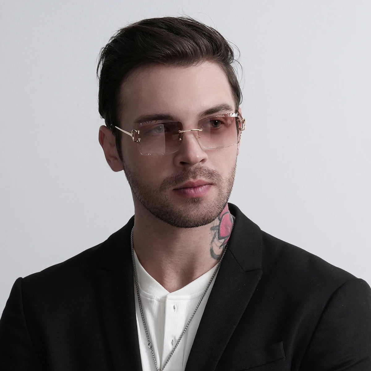 Vintage Rimless Square Sunglasses – UV400 Diamond-Cut Lens
