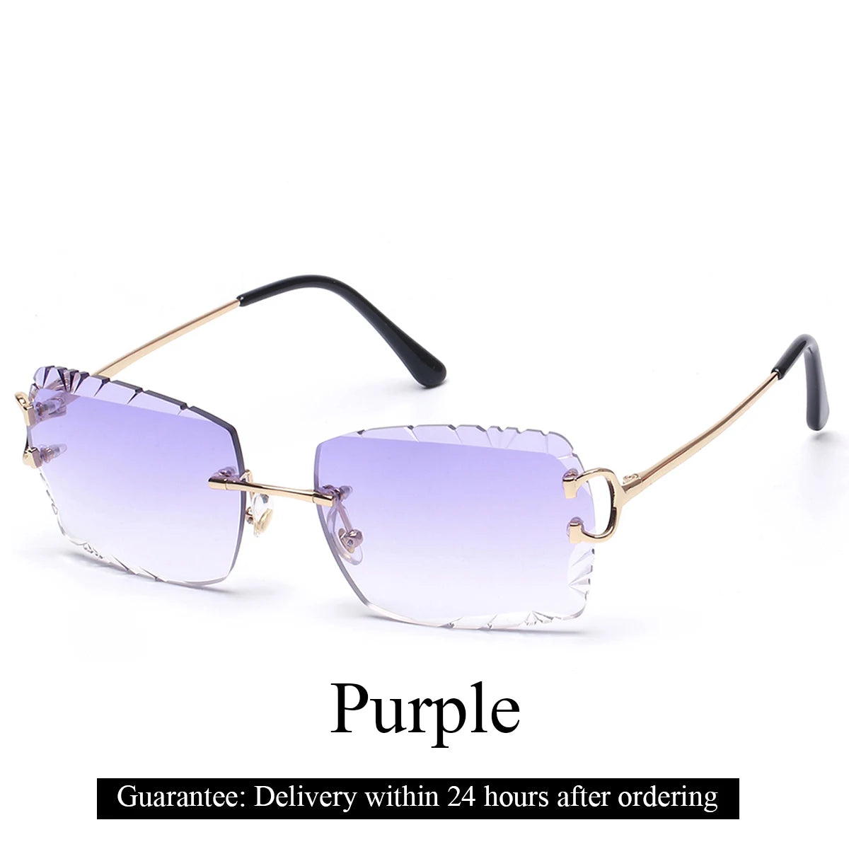 Vintage Rimless Square Sunglasses – UV400 Diamond-Cut Lens