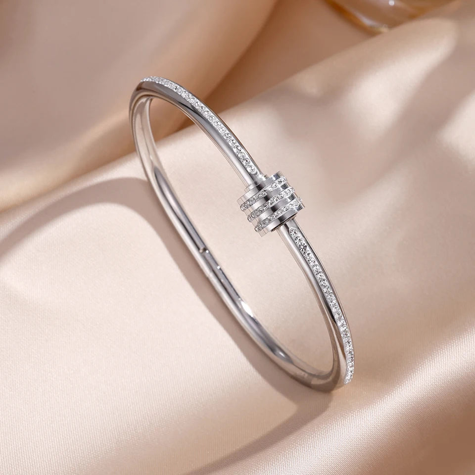 ZAKOL 5/1pcs Sparkling Zirconia Inlaid Stainless Steel Bracelet