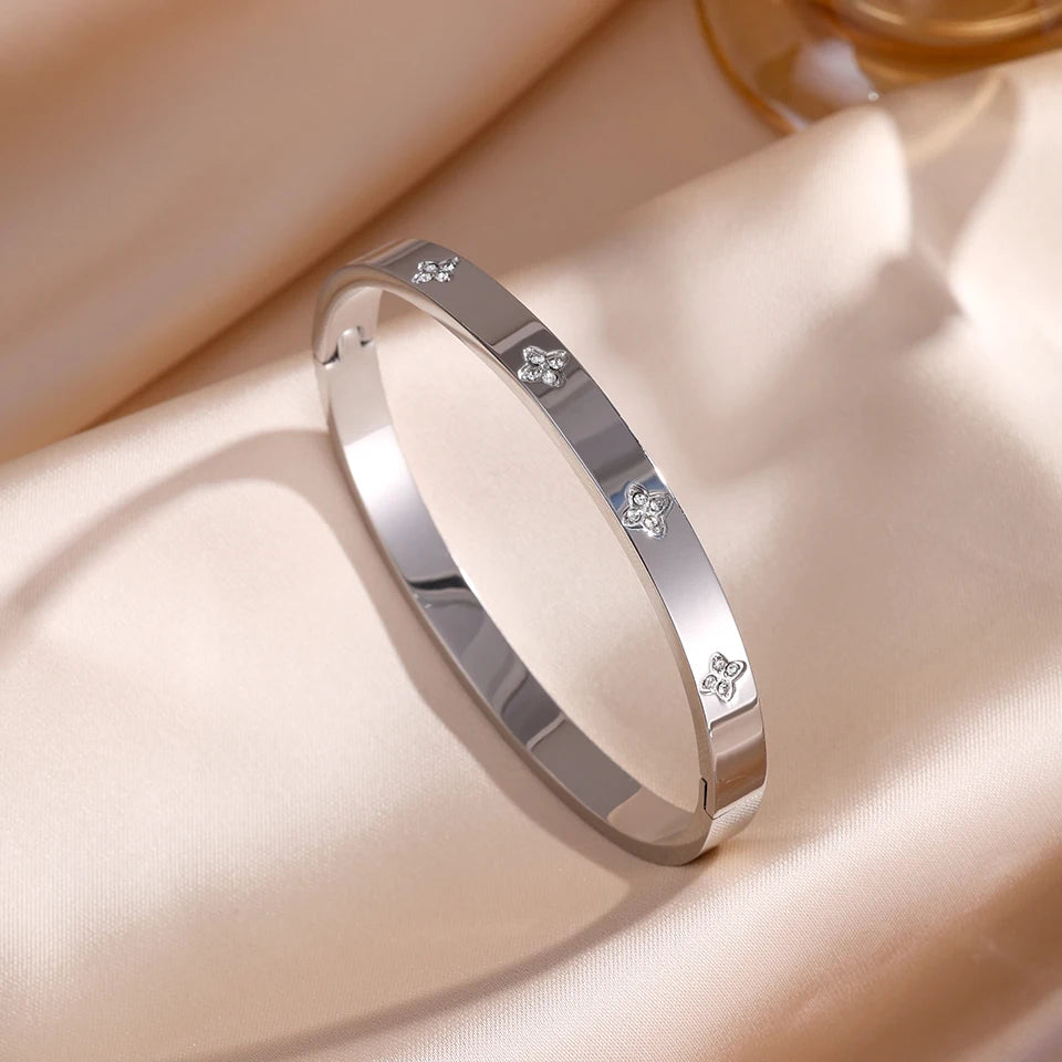 ZAKOL 5/1pcs Sparkling Zirconia Inlaid Stainless Steel Bracelet
