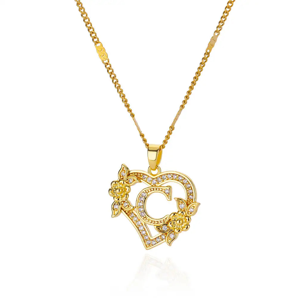 Initial Letter Necklace – Gold Zircon Heart Pendant