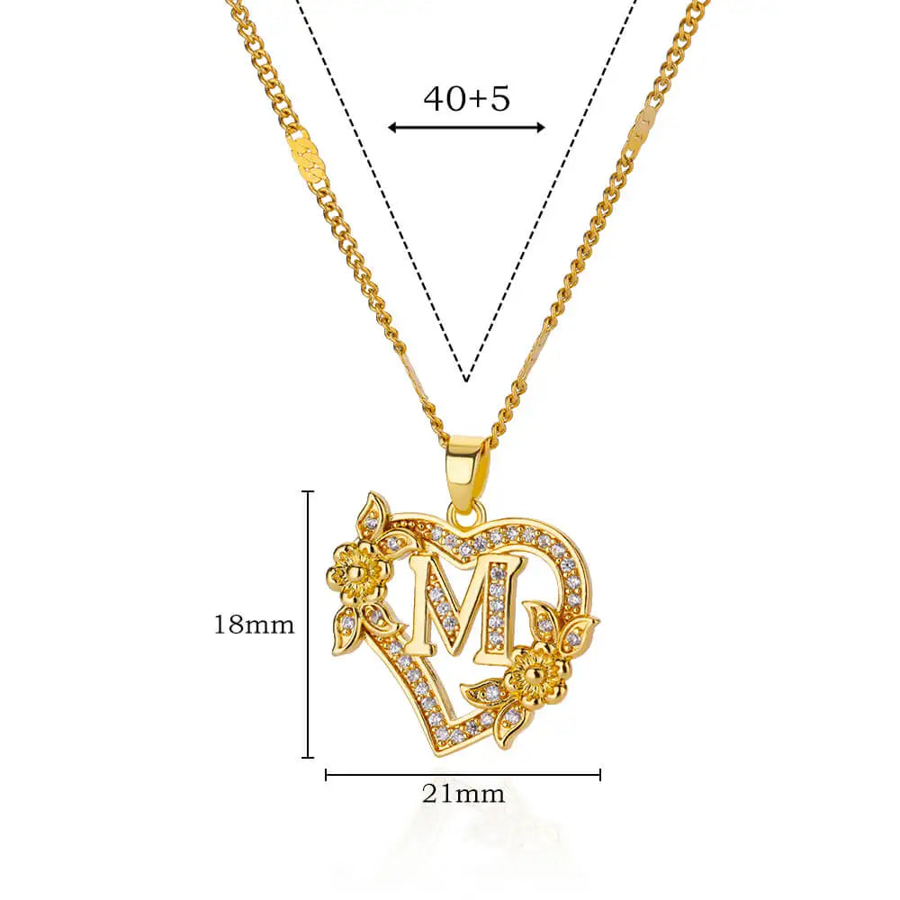 Initial Letter Necklace – Gold Zircon Heart Pendant