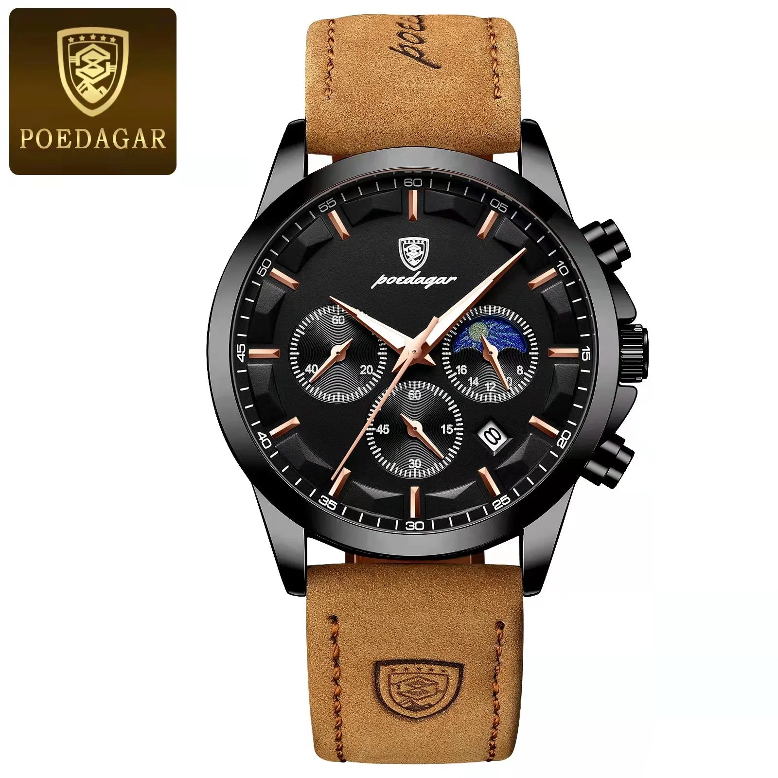 POEDAGAR men's chronograph watch – full product with box and accessories