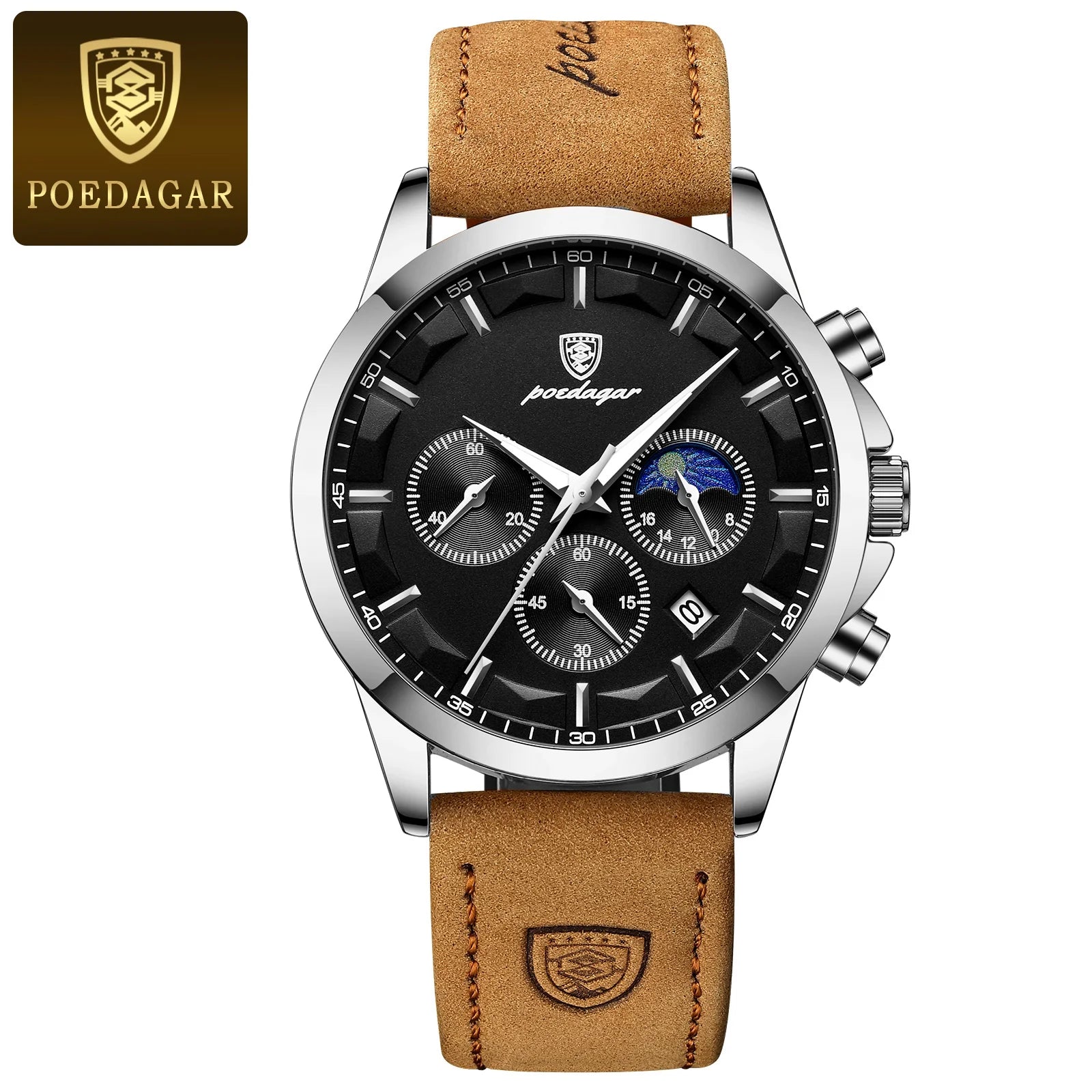 POEDAGAR watch color options – Rose Gold, Silver, and Black cases