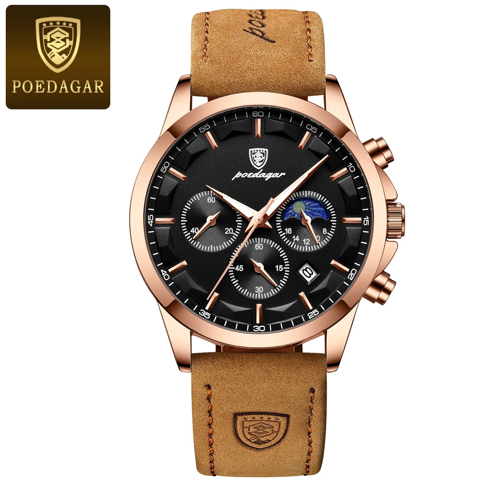 POEDAGAR watch with cleaning cloth and warranty card