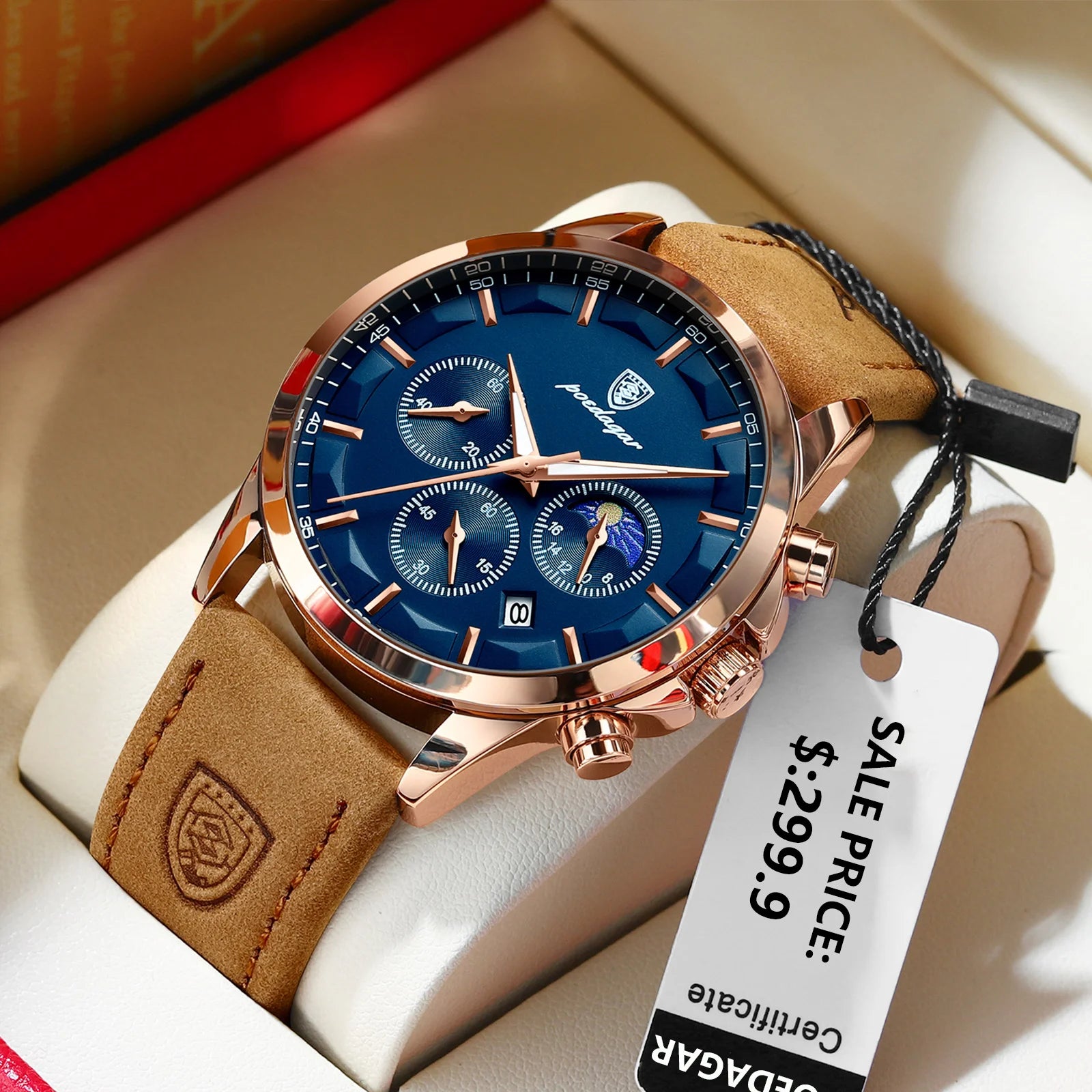 POEDAGAR men's chronograph watch – front view