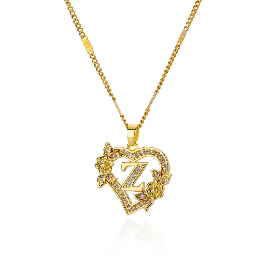 Initial Letter Necklace – Gold Zircon Heart Pendant