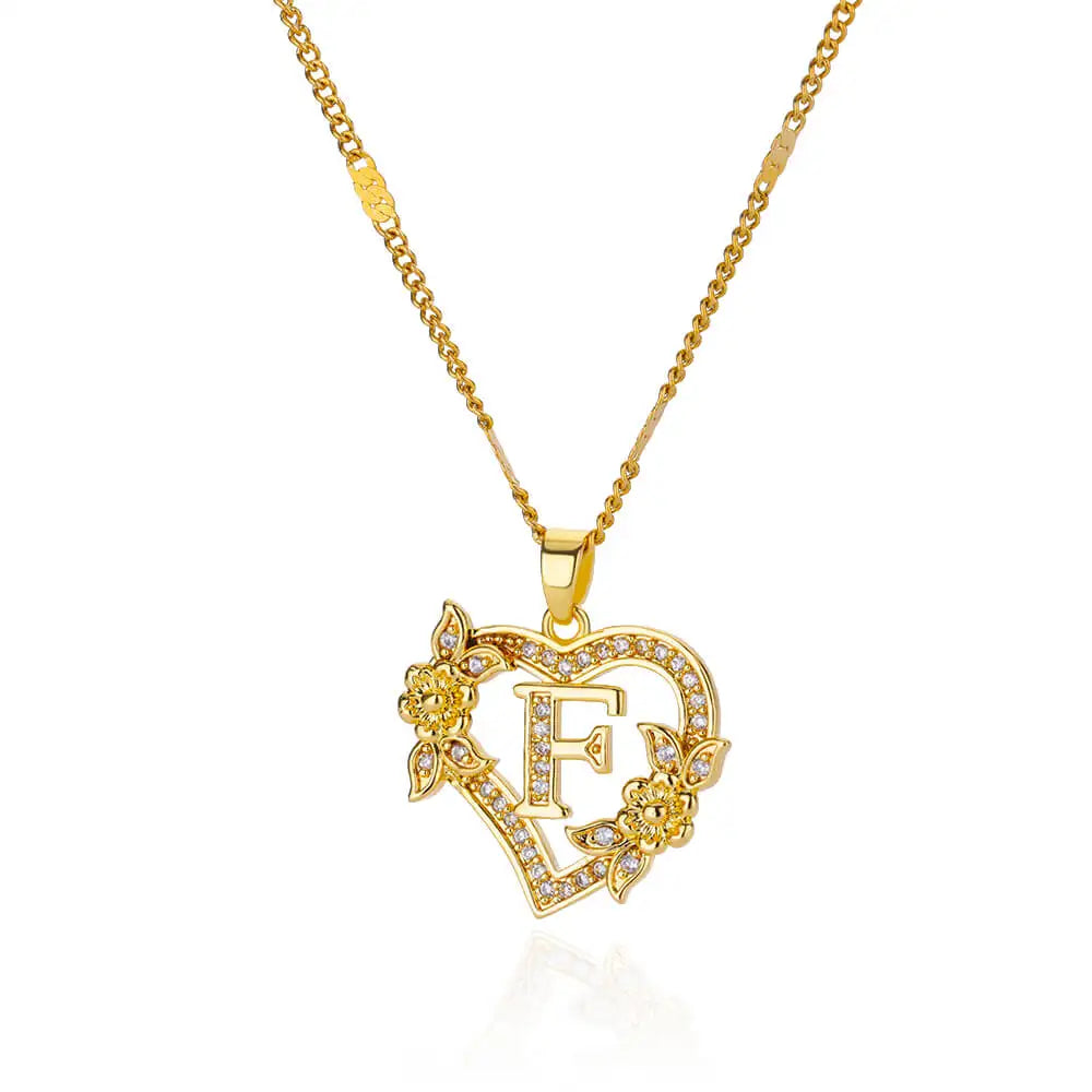Initial Letter Necklace – Gold Zircon Heart Pendant