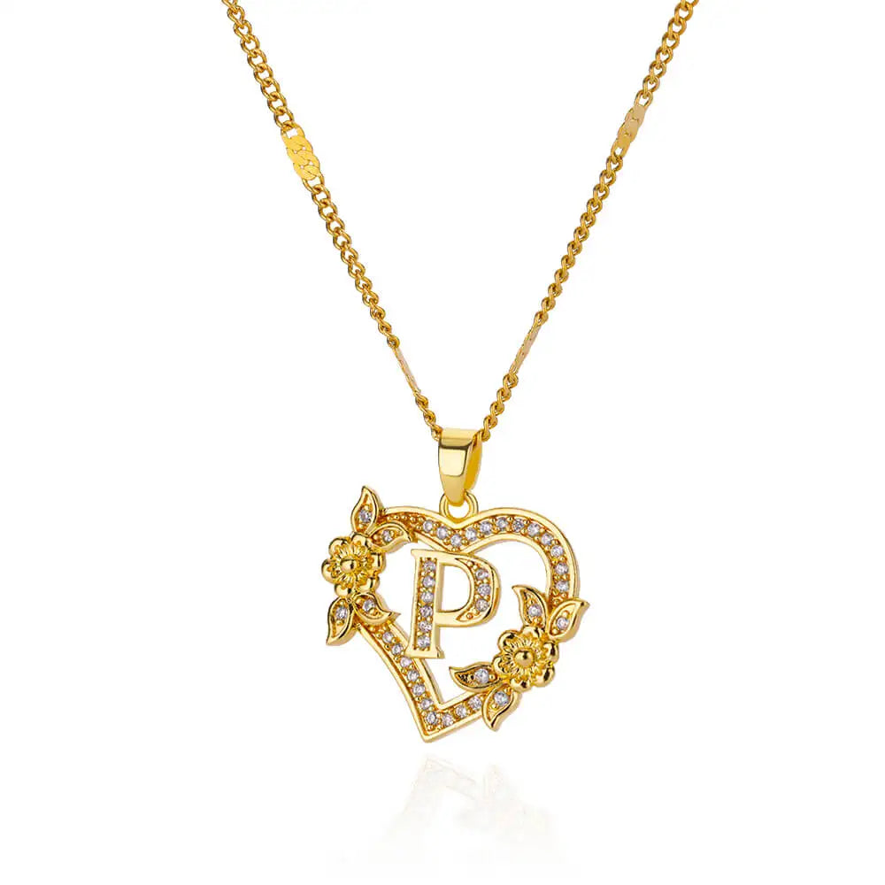 Initial Letter Necklace – Gold Zircon Heart Pendant