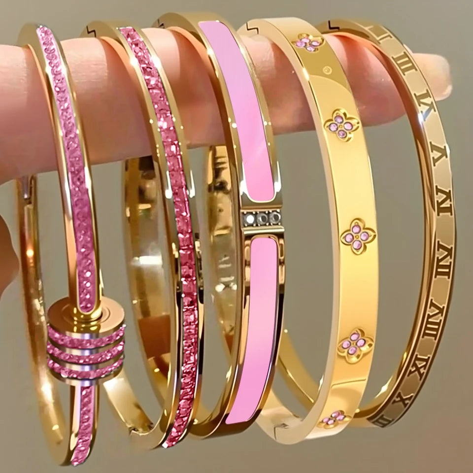 ZAKOL 5/1pcs Sparkling Zirconia Inlaid Stainless Steel Bracelet