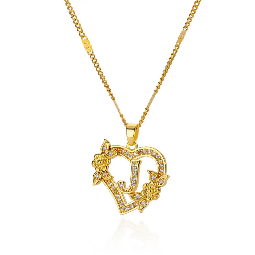 Initial Letter Necklace – Gold Zircon Heart Pendant