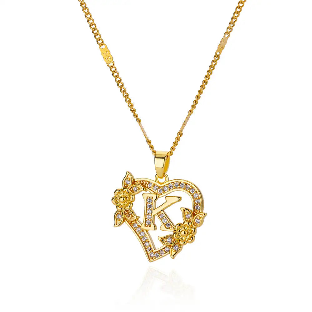 Initial Letter Necklace – Gold Zircon Heart Pendant
