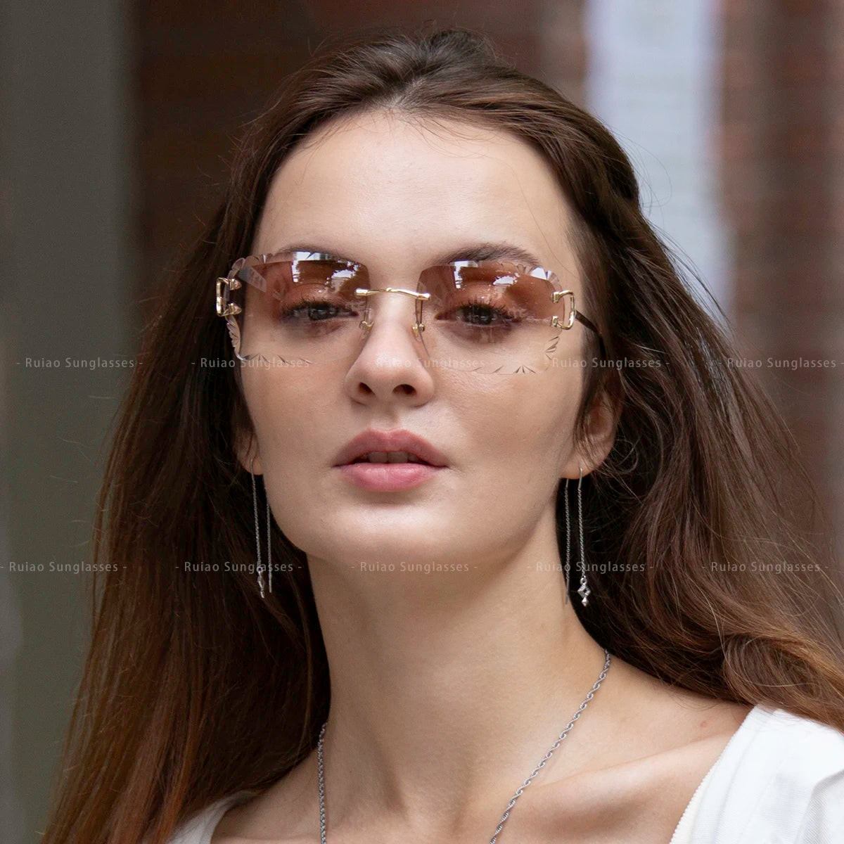 Vintage Rimless Square Sunglasses – UV400 Diamond-Cut Lens
