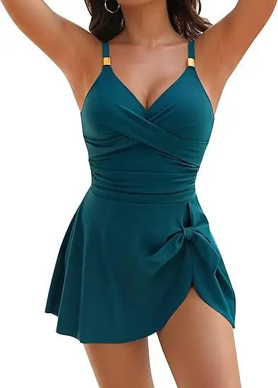 Ruched Tummy-Control Swim Dress – One-Piece Beachwear