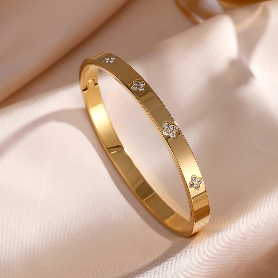 ZAKOL 5/1pcs Sparkling Zirconia Inlaid Stainless Steel Bracelet