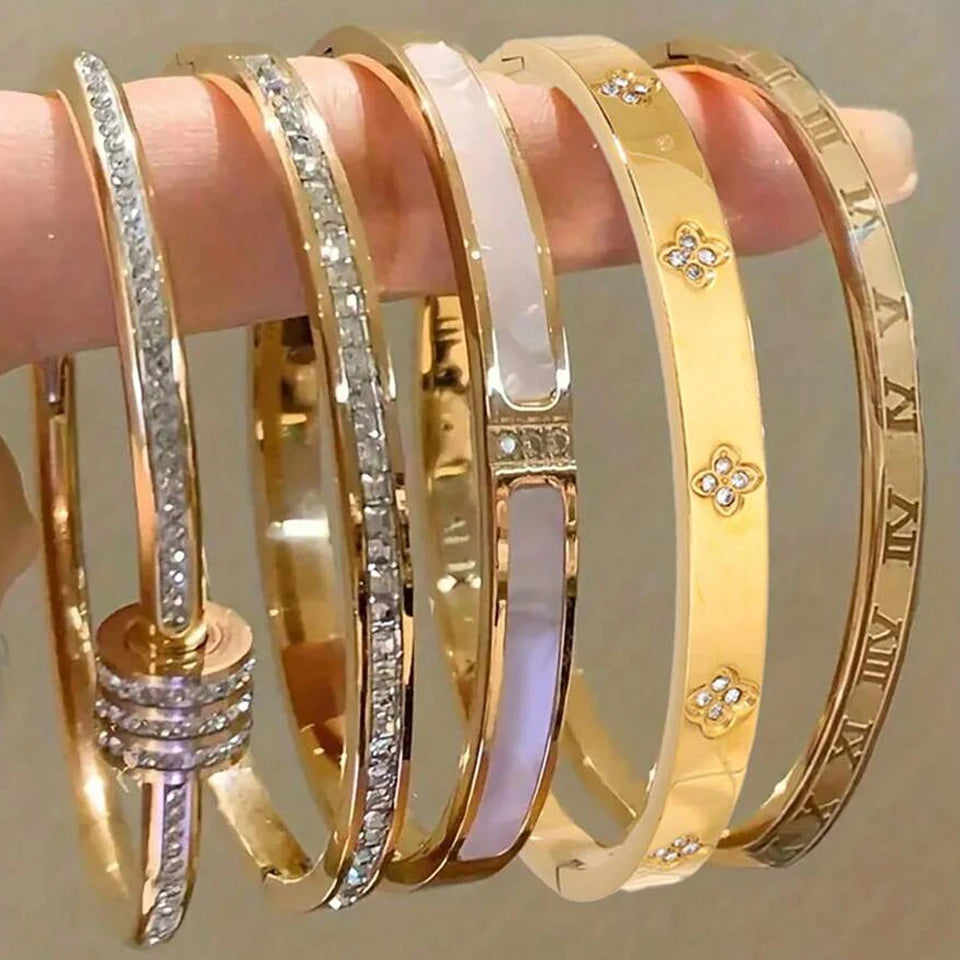 ZAKOL 5/1pcs Sparkling Zirconia Inlaid Stainless Steel Bracelet