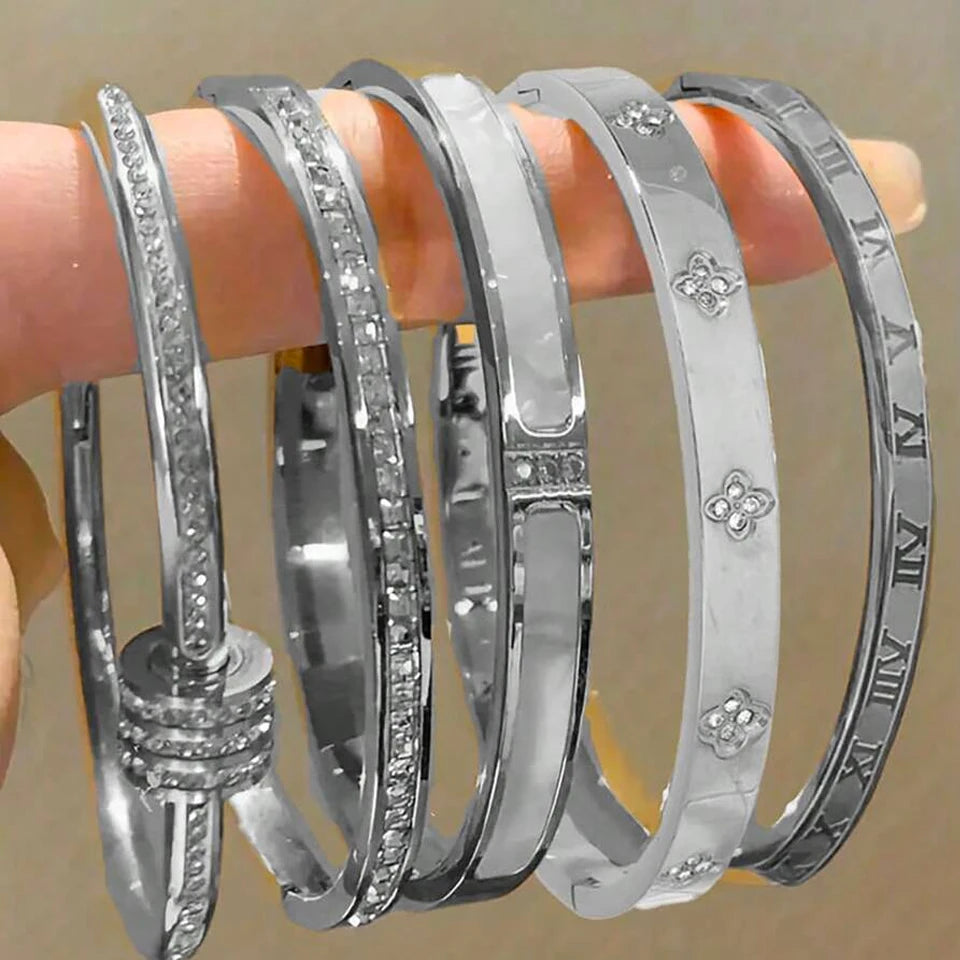 ZAKOL 5/1pcs Sparkling Zirconia Inlaid Stainless Steel Bracelet