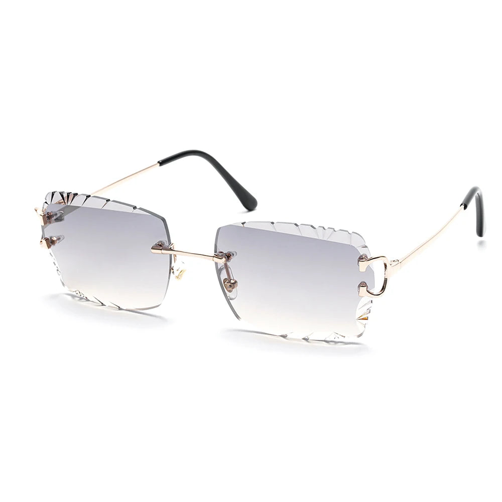 Vintage Rimless Square Sunglasses – UV400 Diamond-Cut Lens