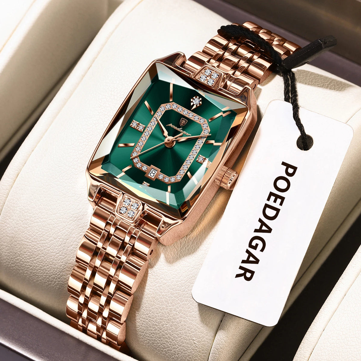 POEDAGAR Relógio Feminino Elegante Aço Inoxidável
